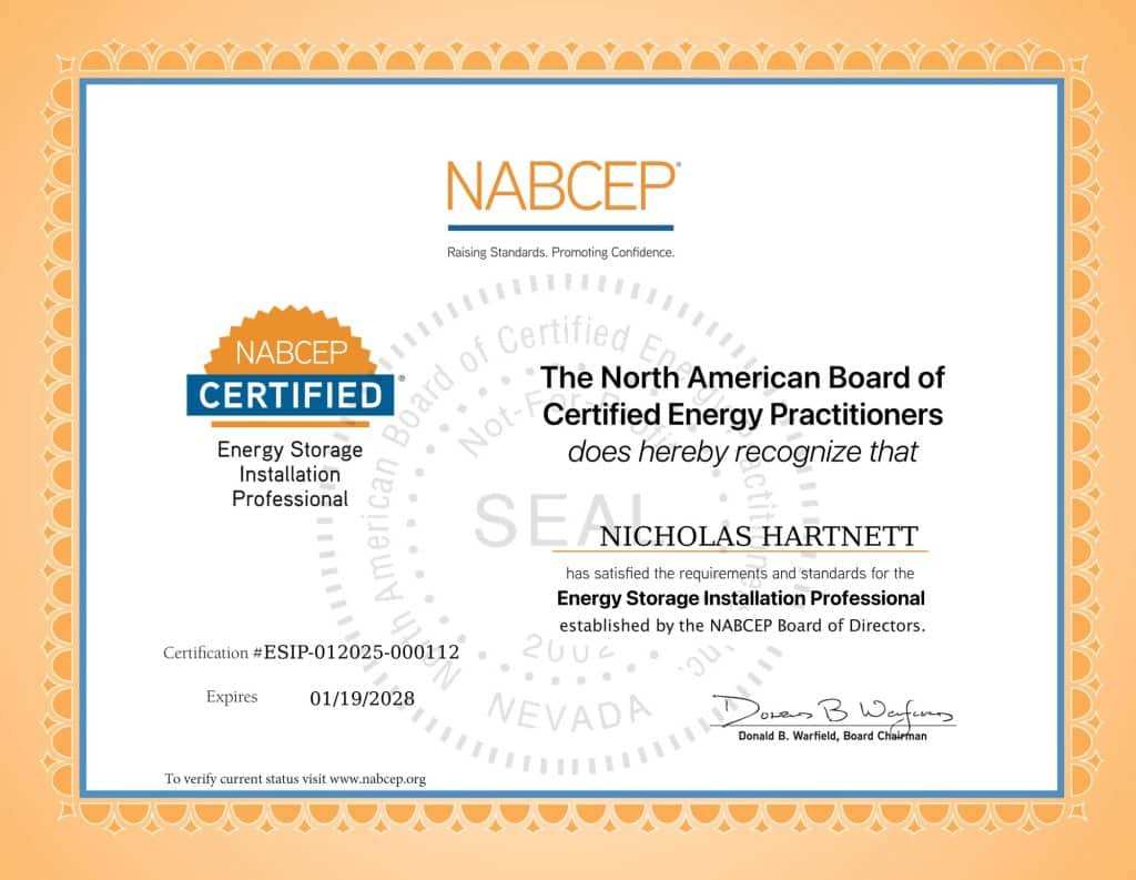 Nicholas Hartnett, NABCEP, ESIP Certification