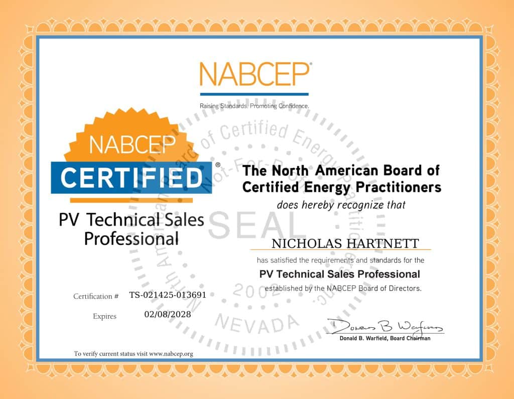 Nicholas Hartnett, PV Tech Sales Certificate